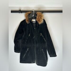 Vtg Bogner NAVY BLUE VELVET Women's 6 JACKET removable FUR HOOD liner